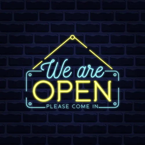 We Are Open Blue and Yellow Neon Sign - Australia Neon Signs