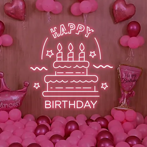 Big Happy Birthday Text with Cake Neon Sign - Australia Neon Signs
