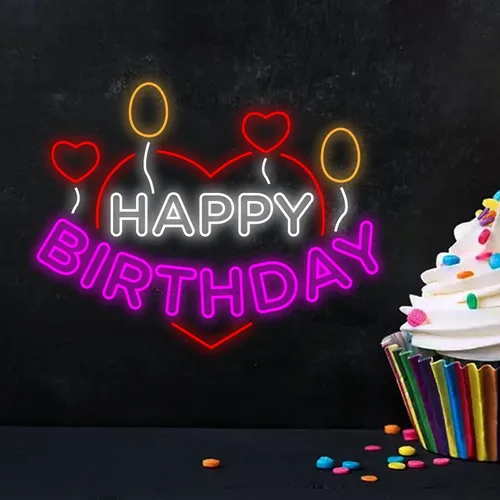 Happy Birthday Heart and Balloon Neon Sign - Australia Neon Signs