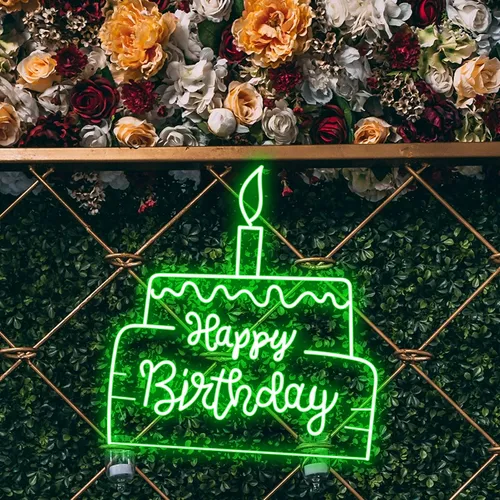 Happy Birthday Text in Big Cake Neon Sign - Australia Neon Signs