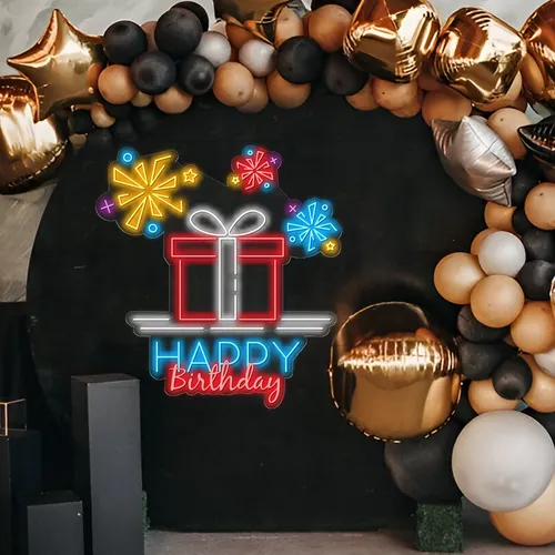 Happy Birthday with a Gift Box Neon Sign - Australia Neon Signs