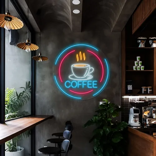 Steaming Cup Coffee Neon Sign